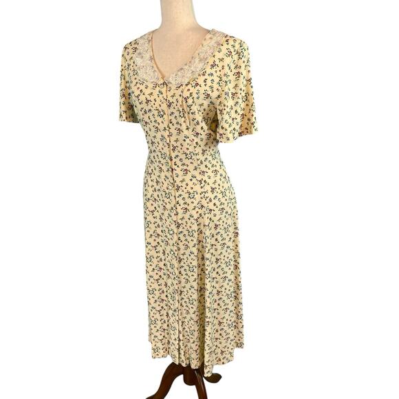 Vintage 80's Melissa Floral Midi Dress Short Sleeve Button Front Tie Back Size 8 - Picture 3 of 7